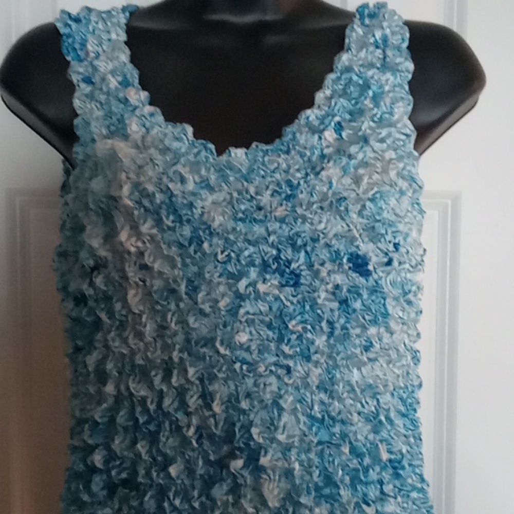 Blue Textured Sleeveless Top